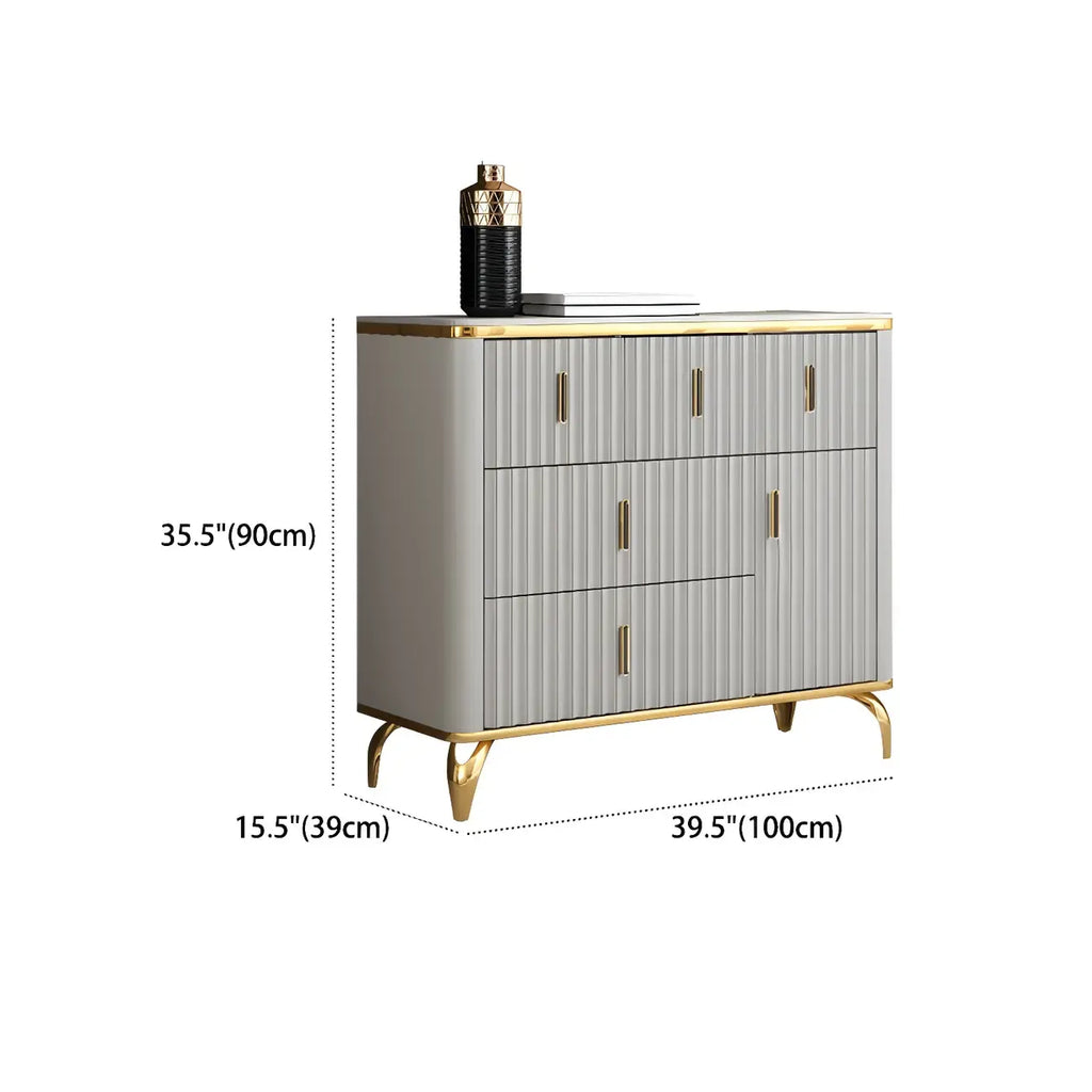 Commodes et coffres élégants en bois gris avec poignées dorées