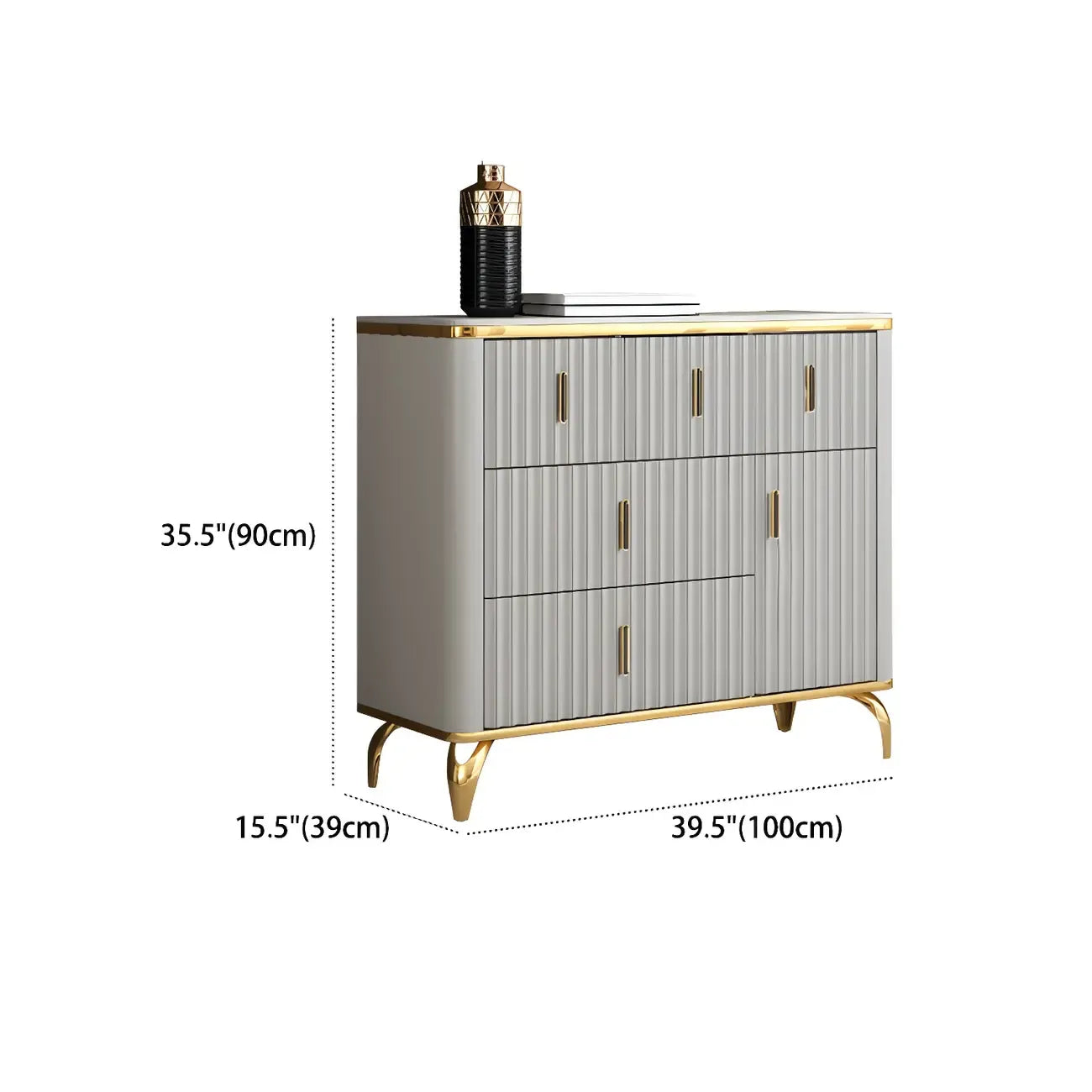 Commodes et coffres élégants en bois gris avec poignées dorées