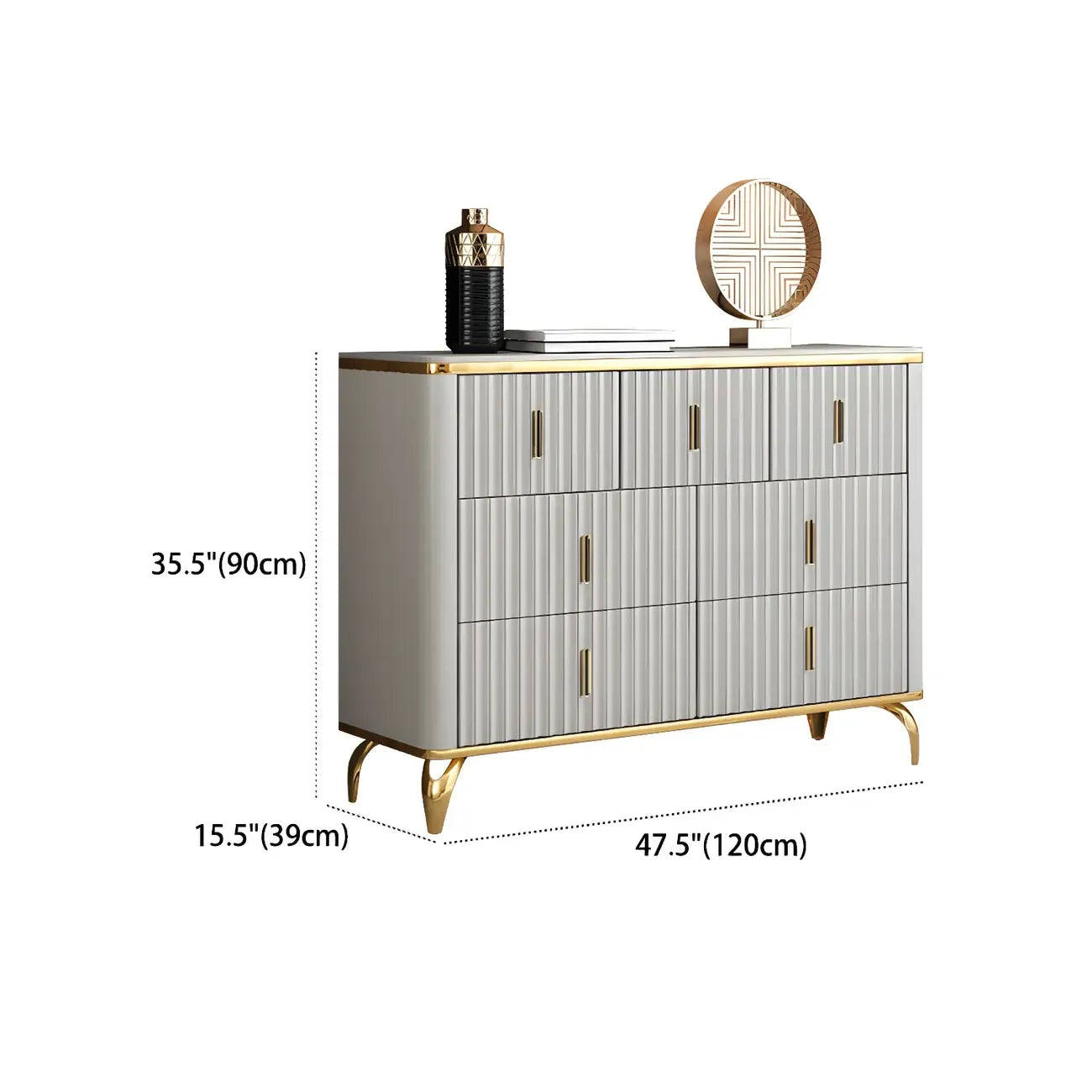 Commodes et coffres élégants en bois gris avec poignées dorées