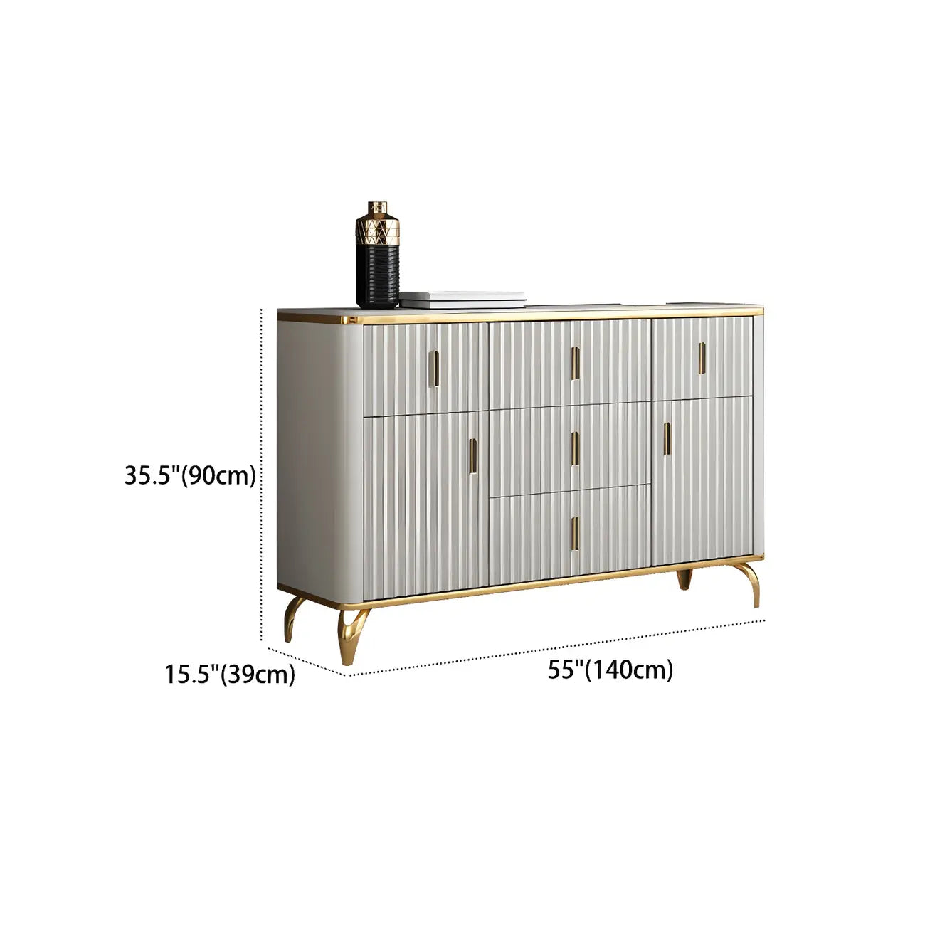 Commodes et coffres élégants en bois gris avec poignées dorées