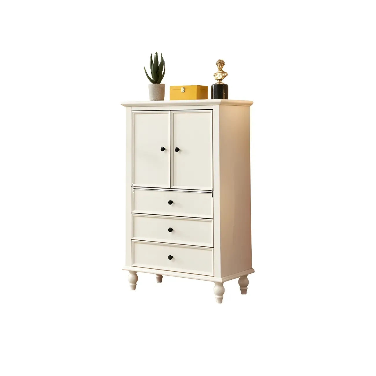 Commode verticale glamour en bois blanc avec armoire