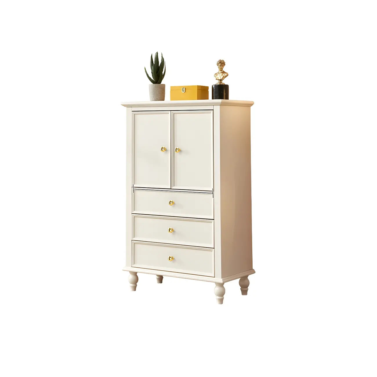 Commode verticale glamour en bois blanc avec armoire