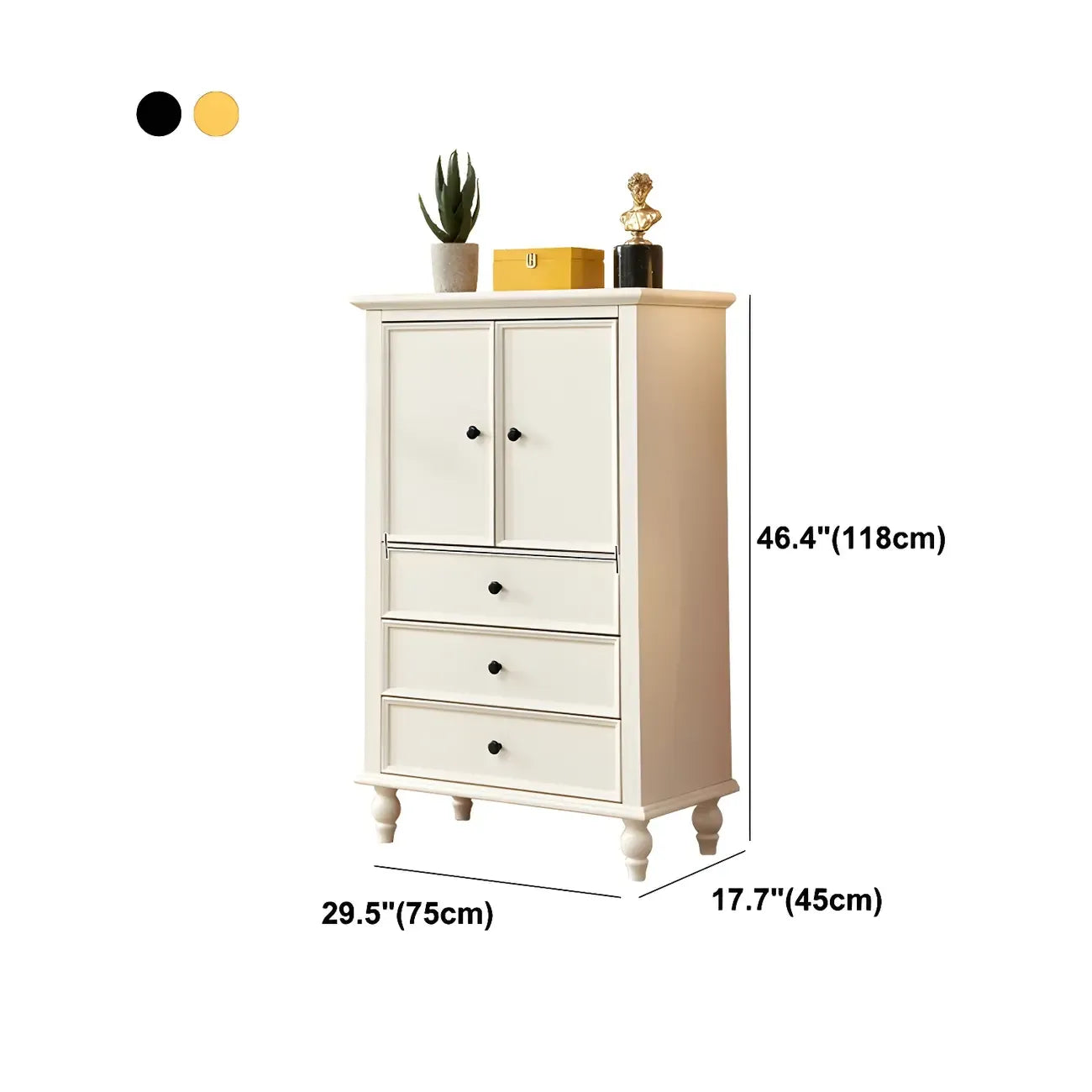 Commode verticale glamour en bois blanc avec armoire