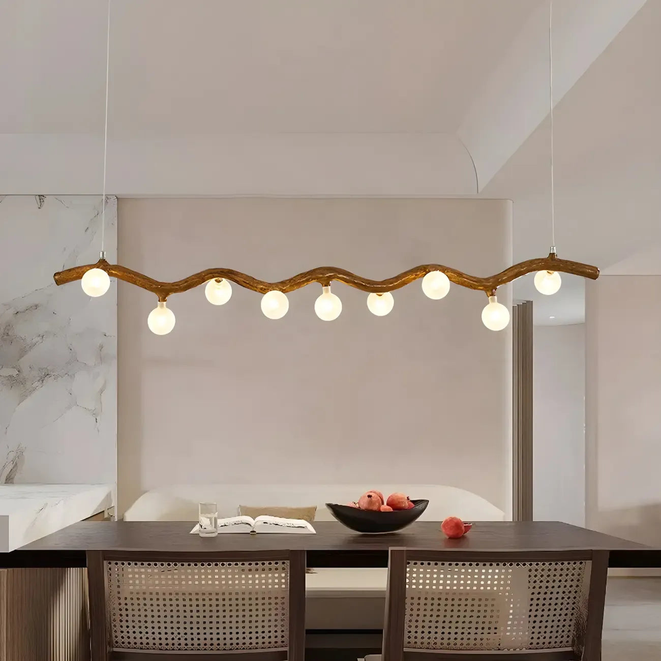 Suspension linéaire moderne en verre brun pour îlot de cuisine