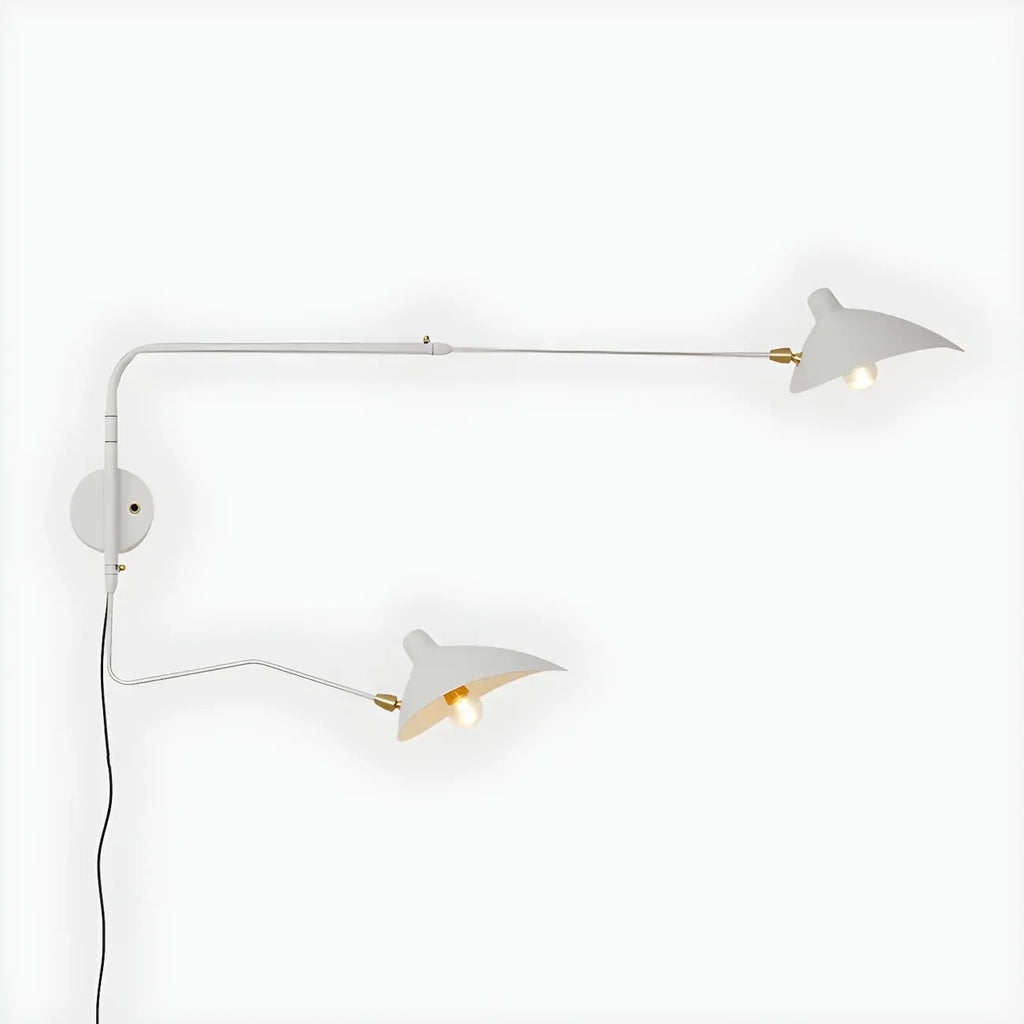 Applique murale moderne à bras articulé double blanc à 2 lumières