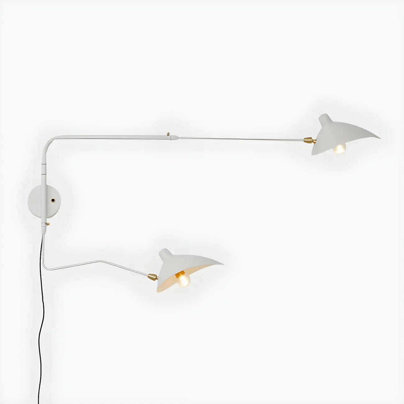 Applique murale moderne à bras articulé double blanc à 2 lumières