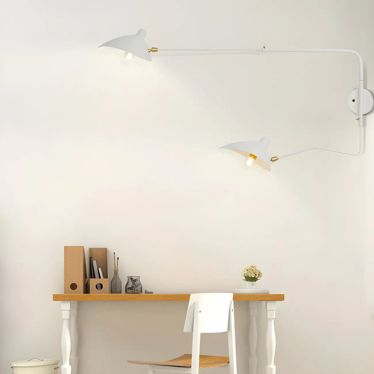 Applique murale moderne à bras articulé double blanc à 2 lumières
