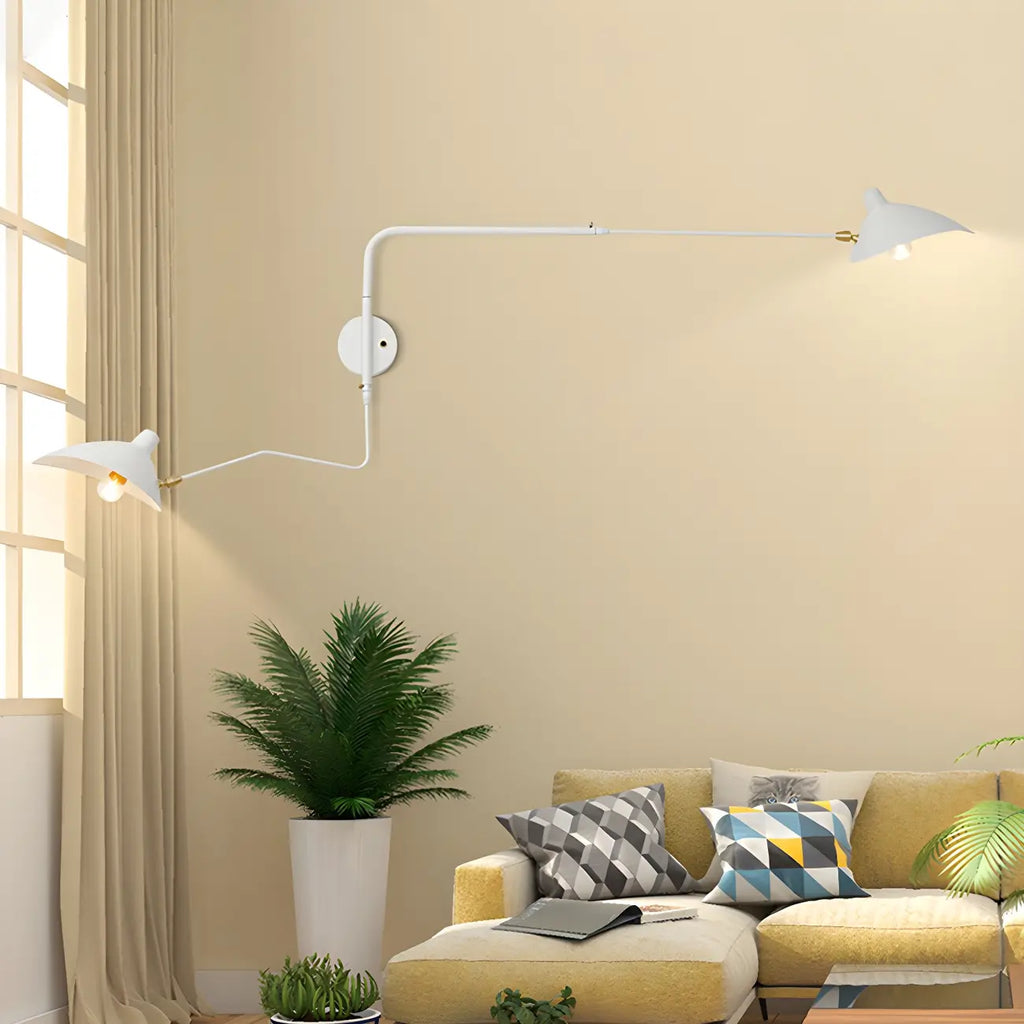 Applique murale moderne à bras articulé double blanc à 2 lumières