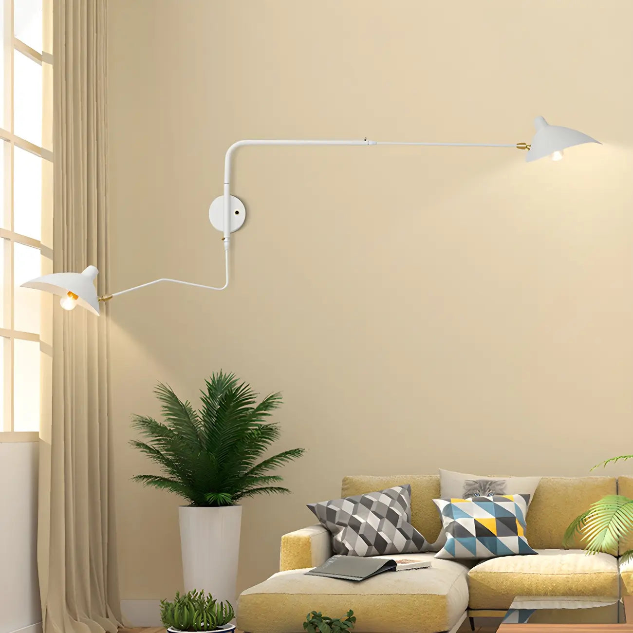 Applique murale moderne à bras articulé double blanc à 2 lumières