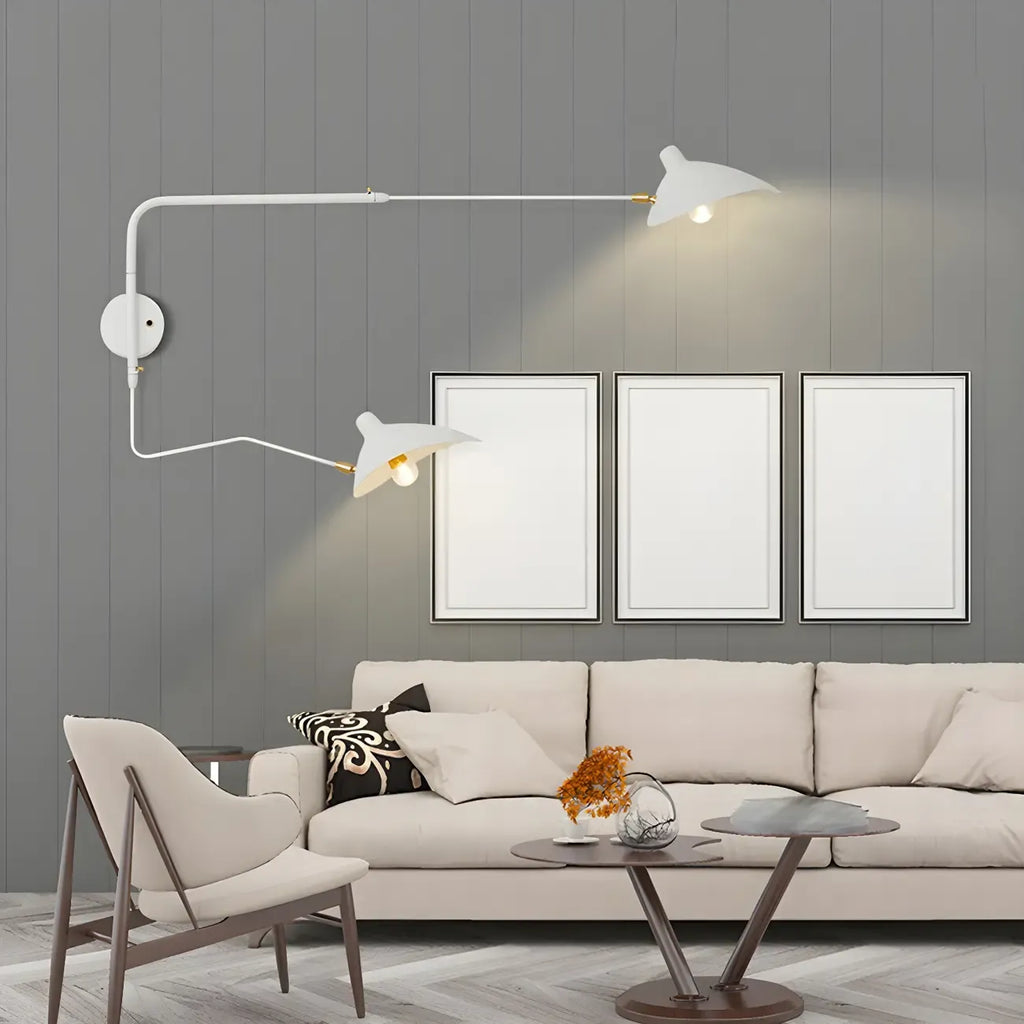 Applique murale moderne à bras articulé double blanc à 2 lumières
