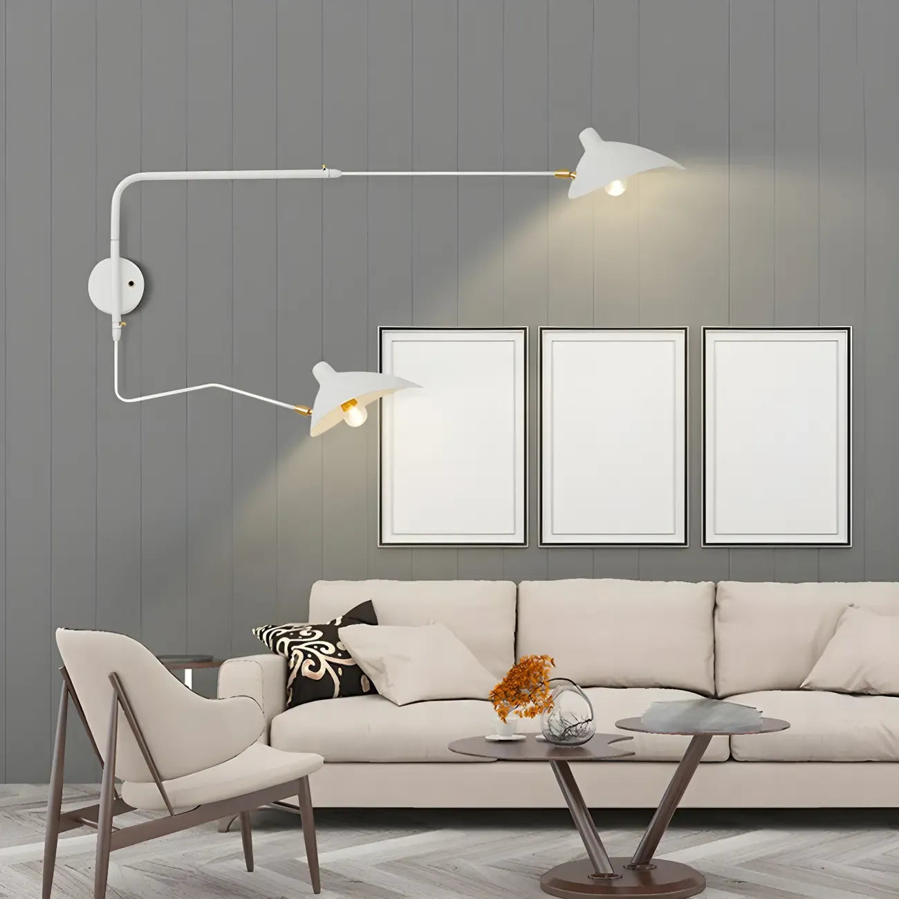 Applique murale moderne à bras articulé double blanc à 2 lumières