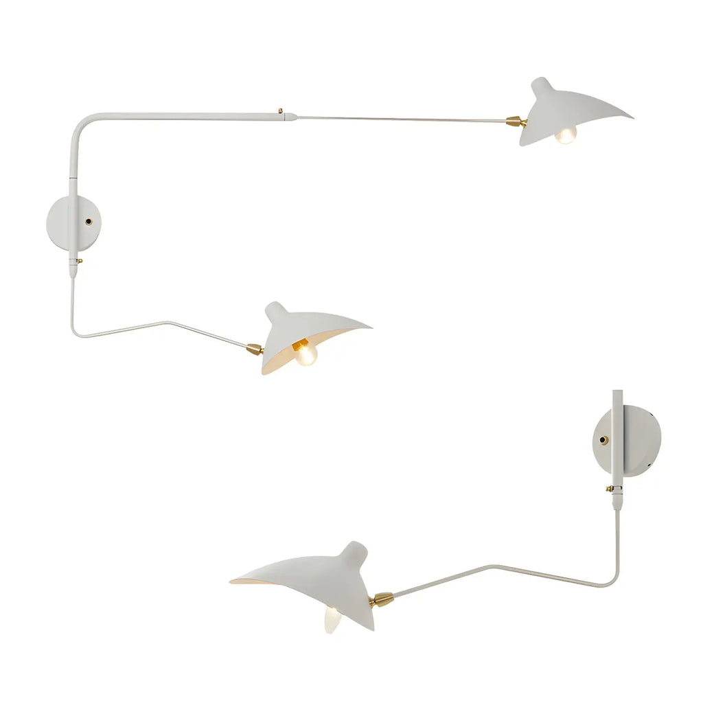 Applique murale moderne à bras articulé double blanc à 2 lumières