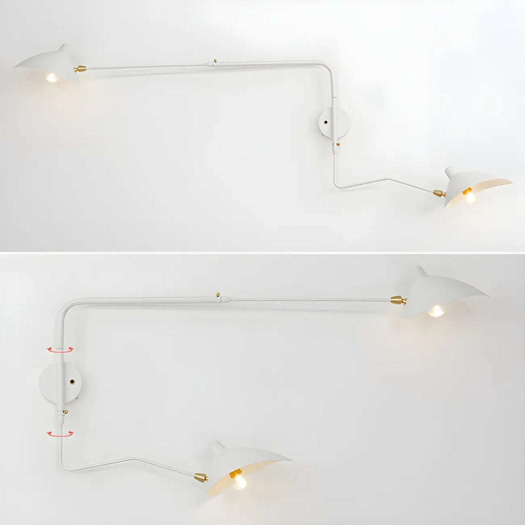 Applique murale moderne à bras articulé double blanc à 2 lumières