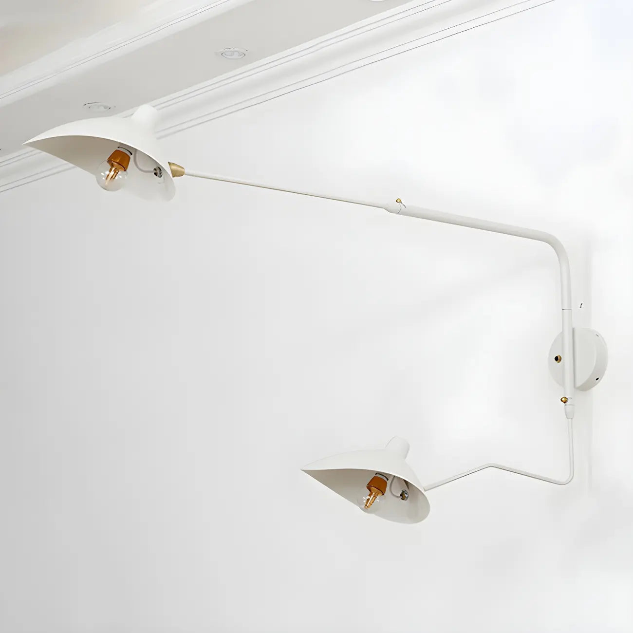 Applique murale moderne à bras articulé double blanc à 2 lumières