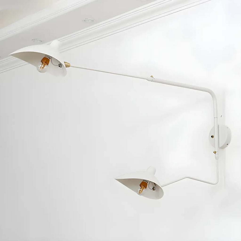 Applique murale moderne à bras articulé double blanc à 2 lumières