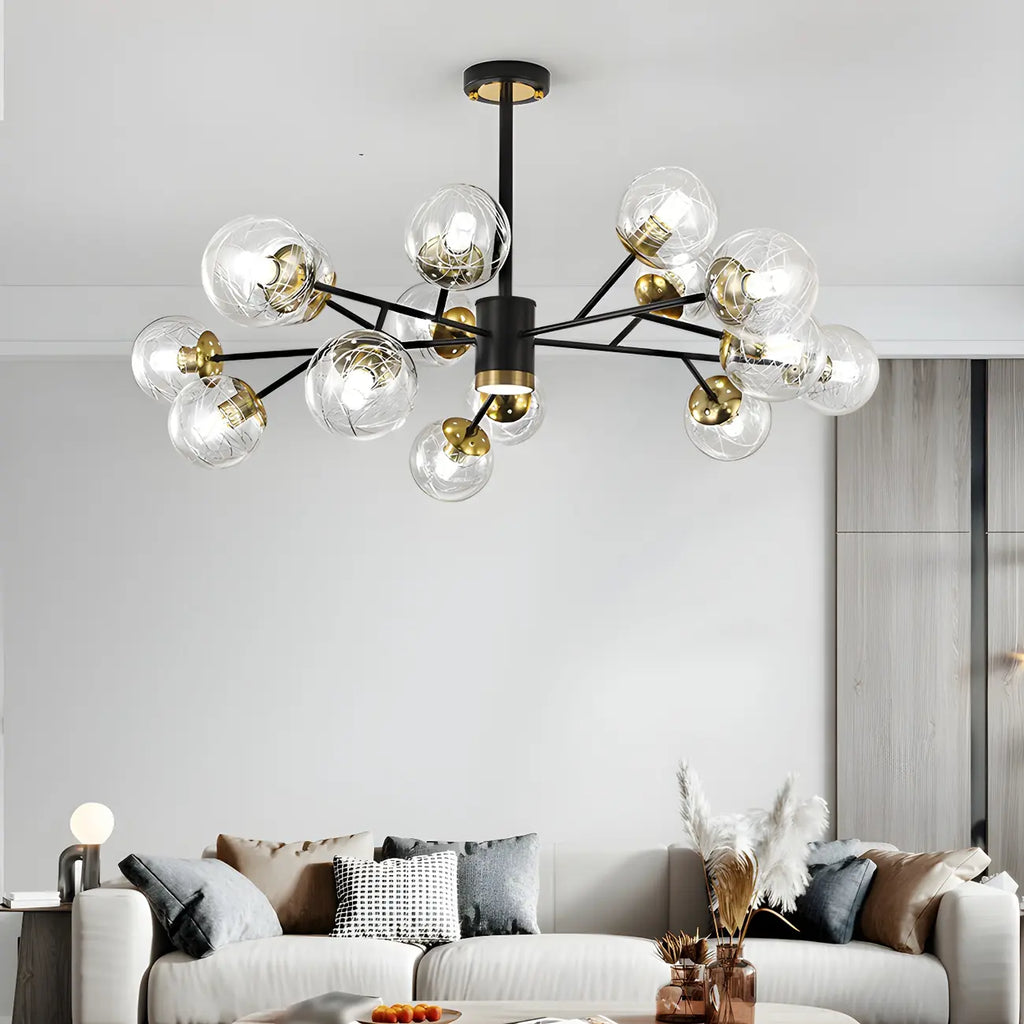 Lustre Sputnik sphérique en métal et verre transparent, style moderne du milieu du siècle