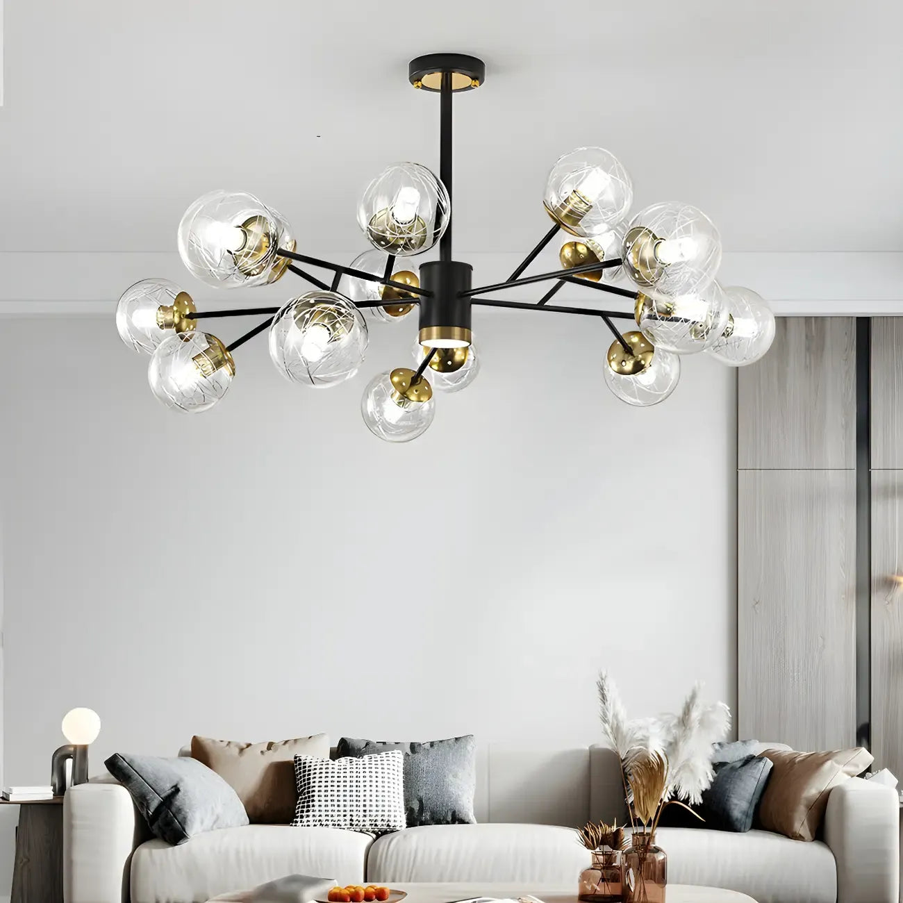 Lustre Sputnik sphérique en métal et verre transparent, style moderne du milieu du siècle