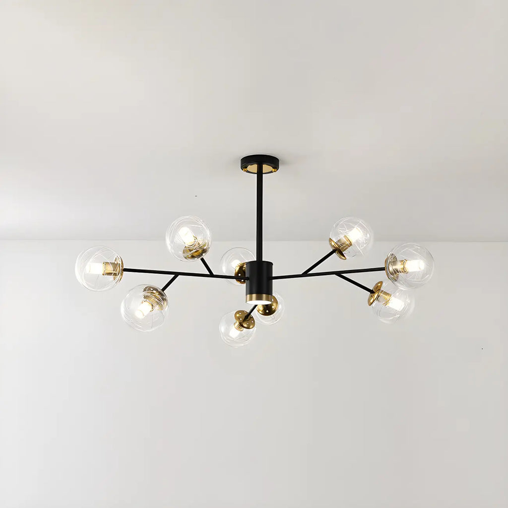 Lustre Sputnik sphérique en métal et verre transparent, style moderne du milieu du siècle