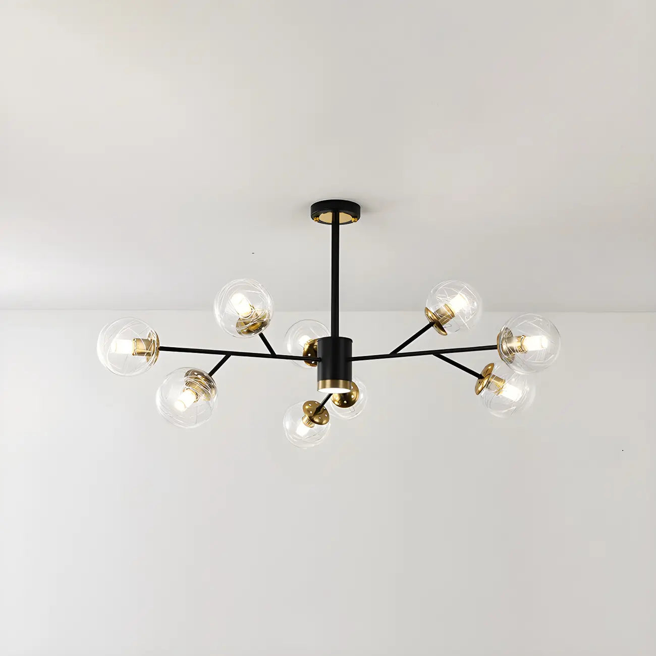 Lustre Sputnik sphérique en métal et verre transparent, style moderne du milieu du siècle