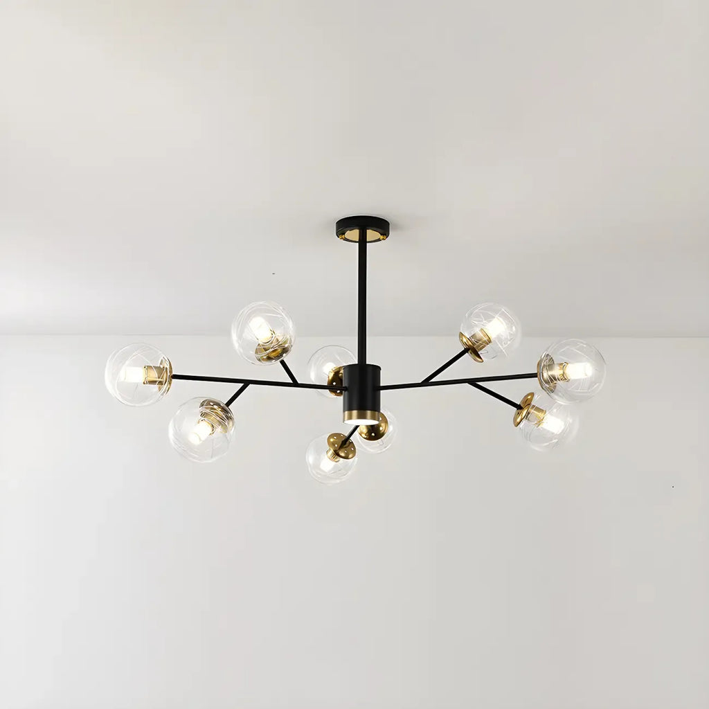 Lustre Sputnik sphérique en métal et verre transparent, style moderne du milieu du siècle