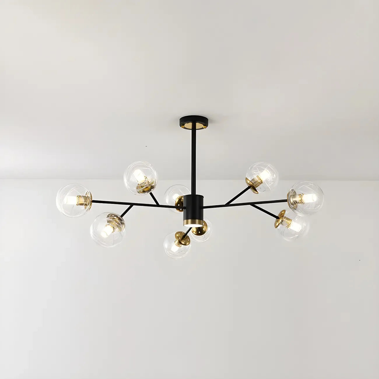 Lustre Sputnik sphérique en métal et verre transparent, style moderne du milieu du siècle