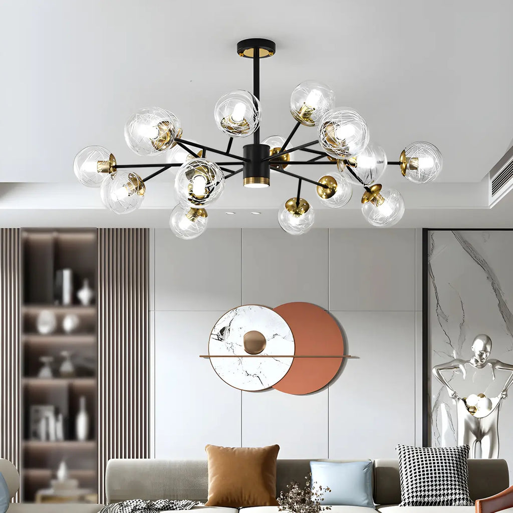 Lustre Sputnik sphérique en métal et verre transparent, style moderne du milieu du siècle