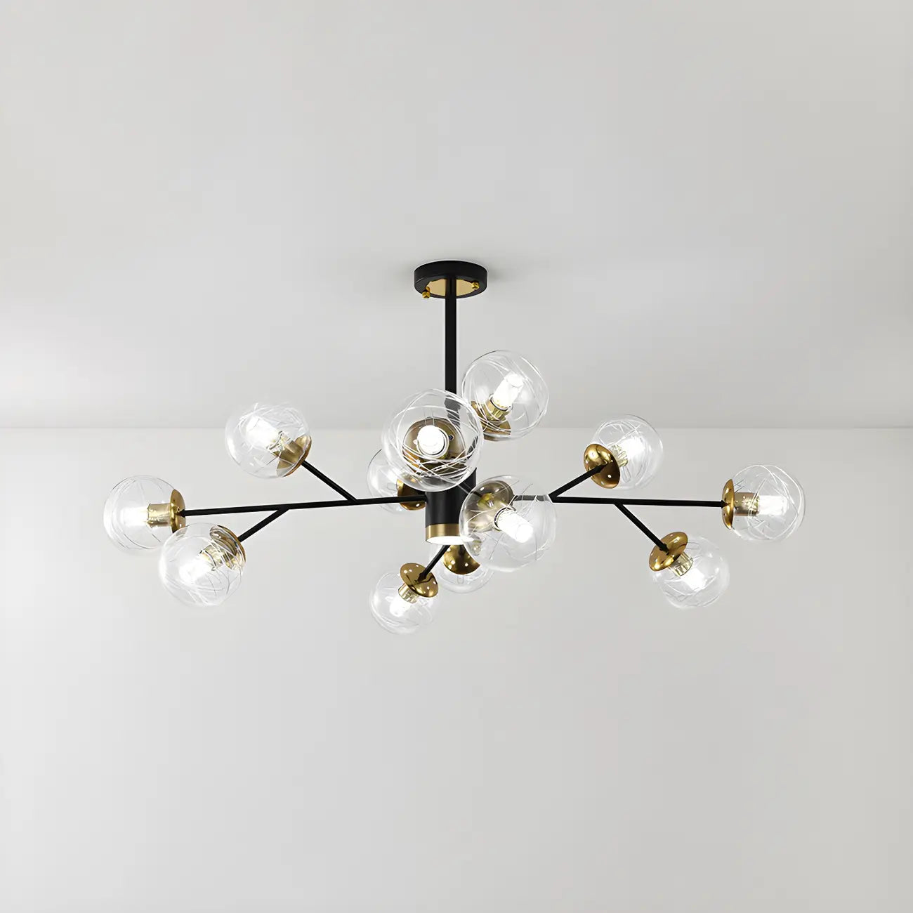 Lustre Sputnik sphérique en métal et verre transparent, style moderne du milieu du siècle