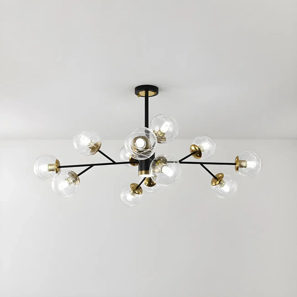 Lustre Sputnik sphérique en métal et verre transparent, style moderne du milieu du siècle