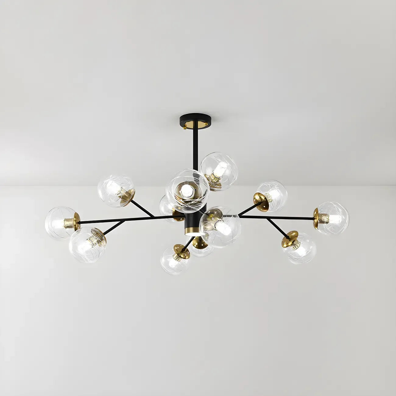 Lustre Sputnik sphérique en métal et verre transparent, style moderne du milieu du siècle
