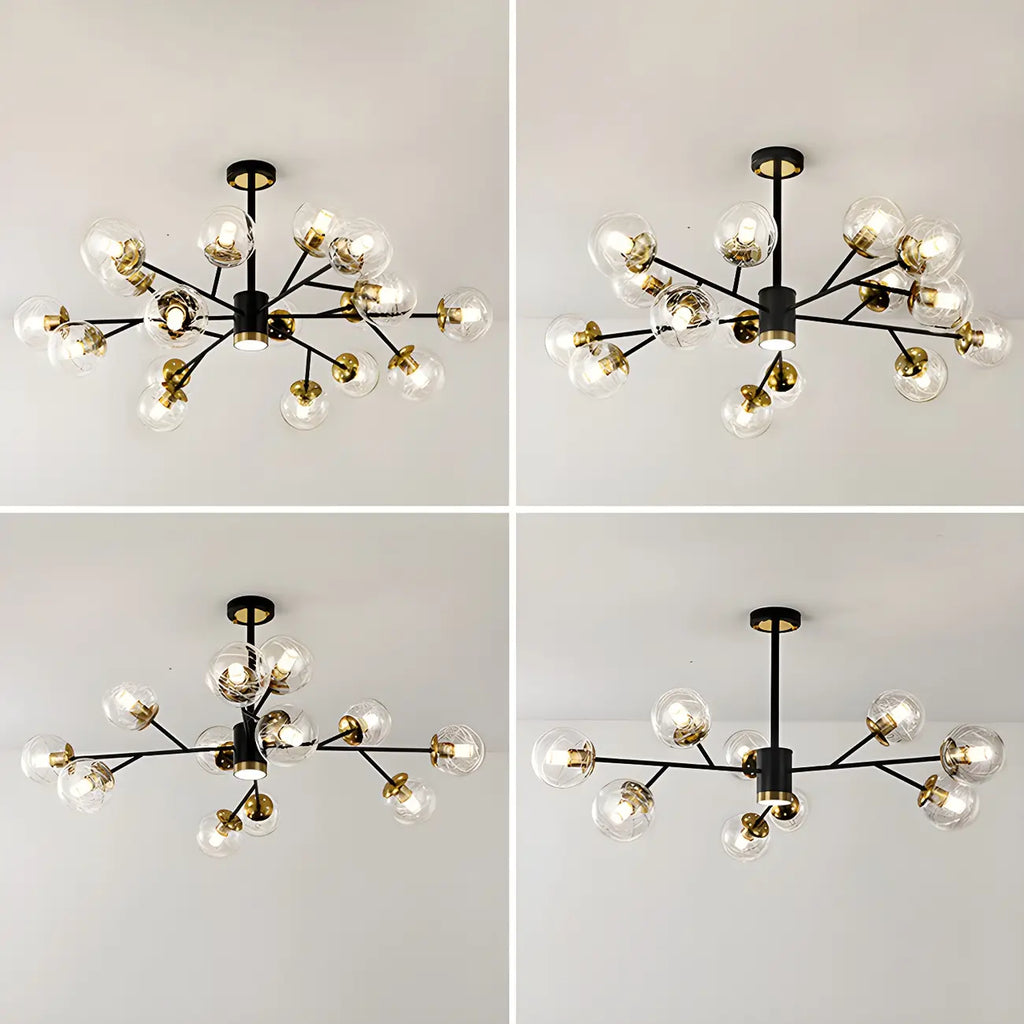 Lustre Sputnik sphérique en métal et verre transparent, style moderne du milieu du siècle