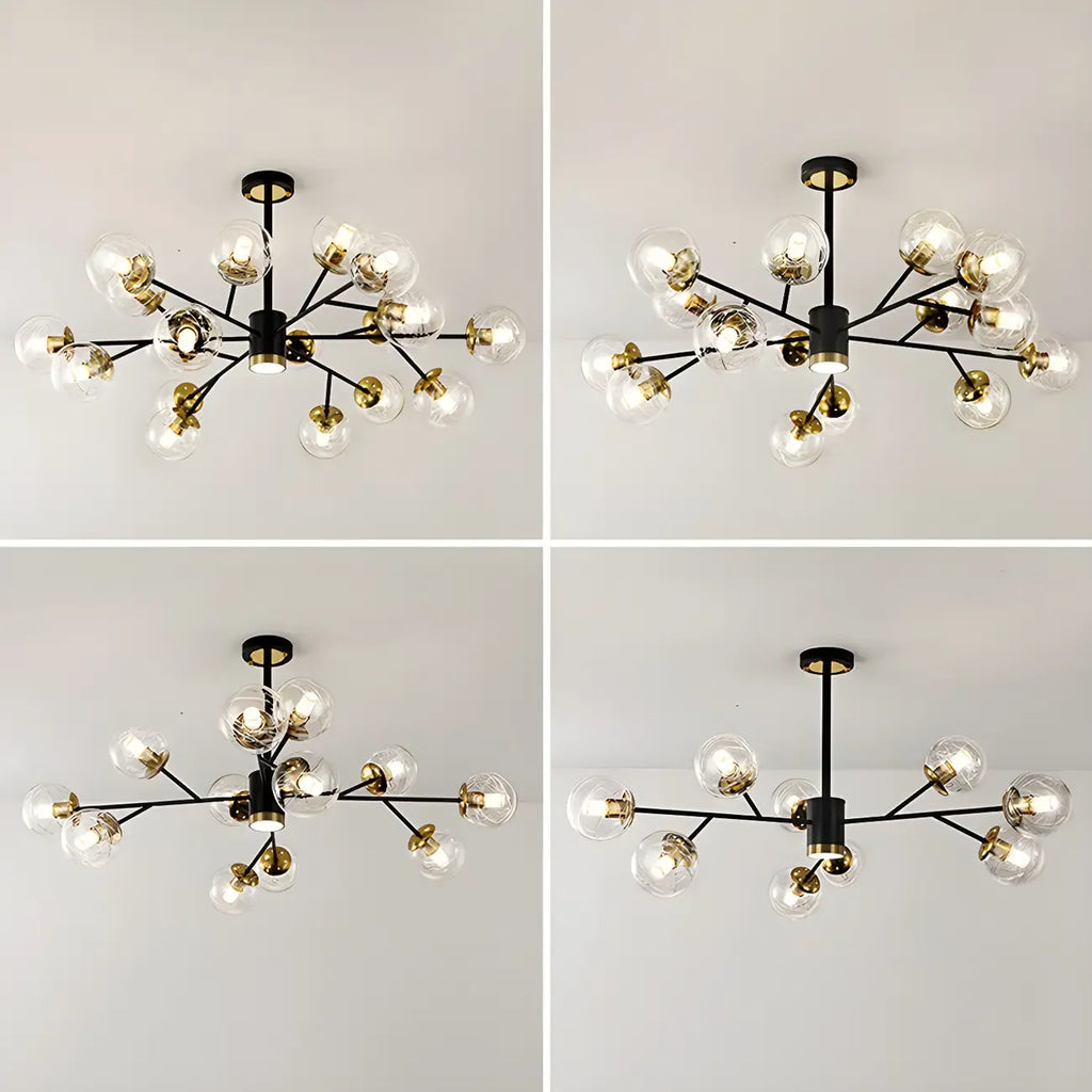 Lustre Sputnik sphérique en métal et verre transparent, style moderne du milieu du siècle