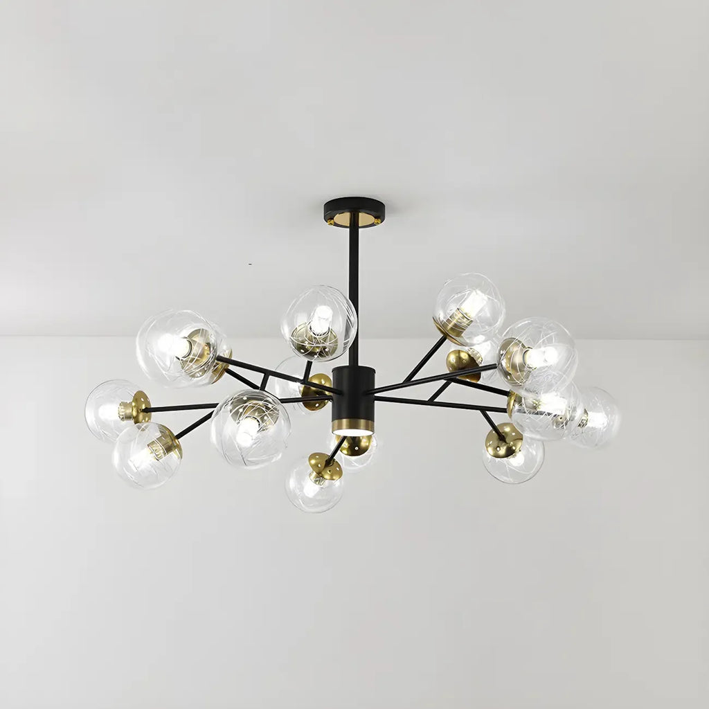 Lustre Sputnik sphérique en métal et verre transparent, style moderne du milieu du siècle