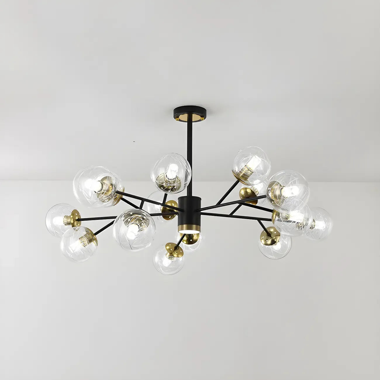 Lustre Sputnik sphérique en métal et verre transparent, style moderne du milieu du siècle