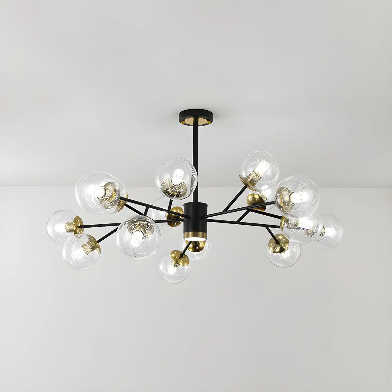 Lustre Sputnik sphérique en métal et verre transparent, style moderne du milieu du siècle