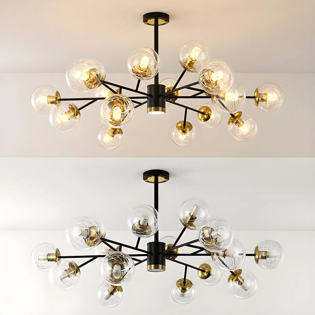 Lustre Sputnik sphérique en métal et verre transparent, style moderne du milieu du siècle
