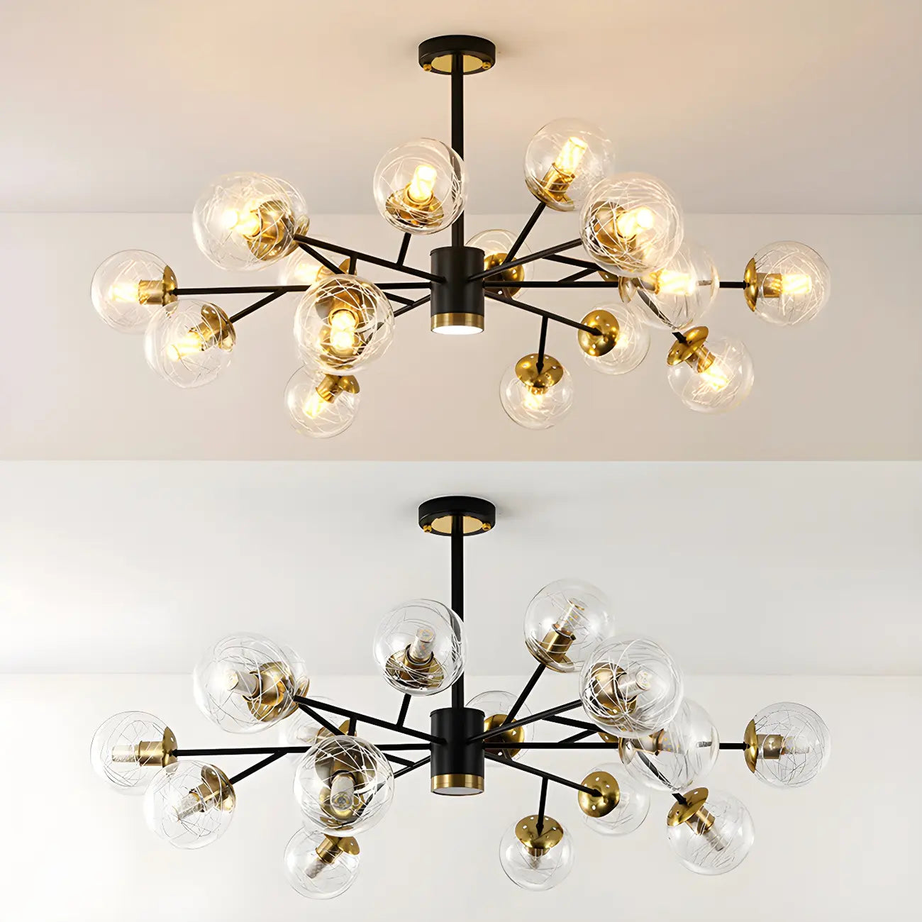 Lustre Sputnik sphérique en métal et verre transparent, style moderne du milieu du siècle