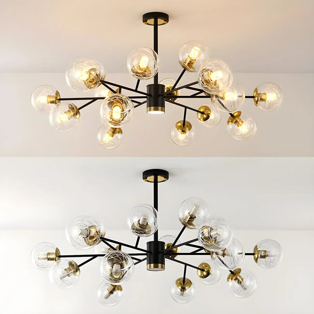 Lustre Sputnik sphérique en métal et verre transparent, style moderne du milieu du siècle