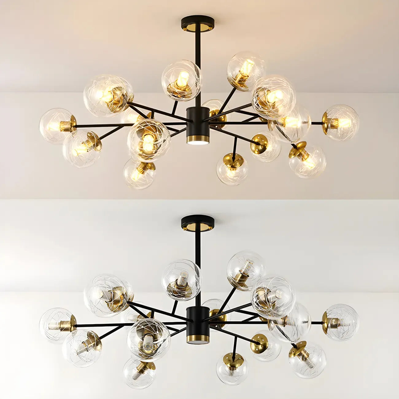 Lustre Sputnik sphérique en métal et verre transparent, style moderne du milieu du siècle