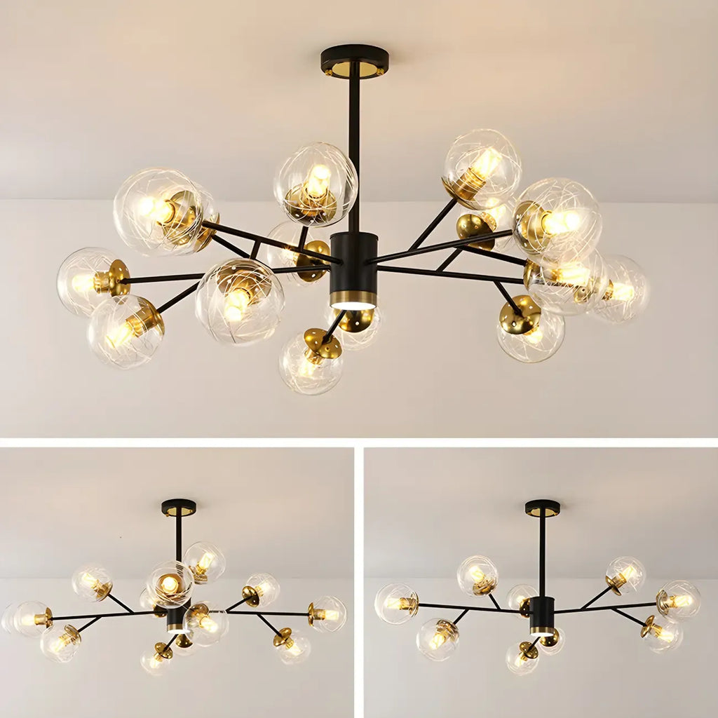 Lustre Sputnik sphérique en métal et verre transparent, style moderne du milieu du siècle