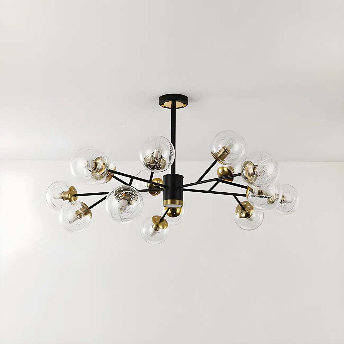 Lustre Sputnik sphérique en métal et verre transparent, style moderne du milieu du siècle