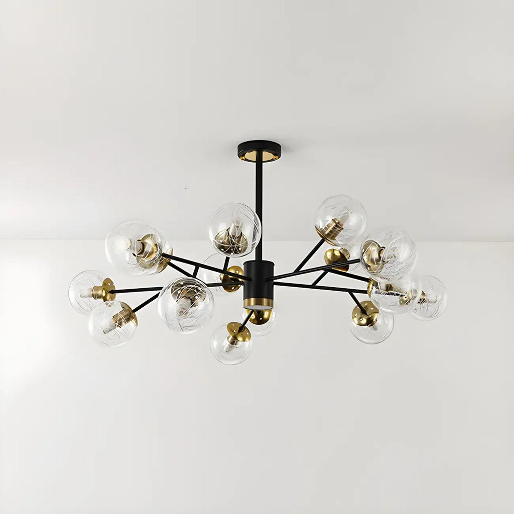 Lustre Sputnik sphérique en métal et verre transparent, style moderne du milieu du siècle