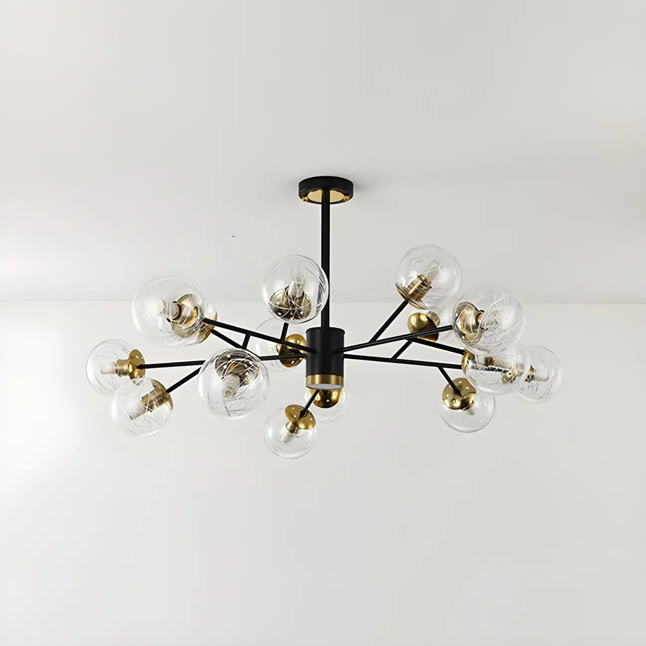 Lustre Sputnik sphérique en métal et verre transparent, style moderne du milieu du siècle