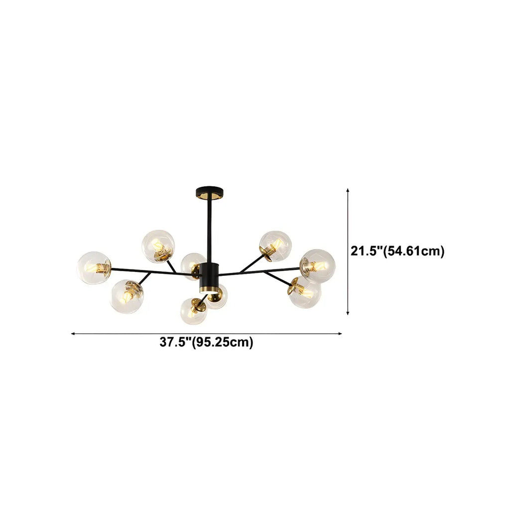 Lustre Sputnik sphérique en métal et verre transparent, style moderne du milieu du siècle