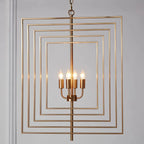 Lustre moderne rectangulaire en métal doré à structure cage