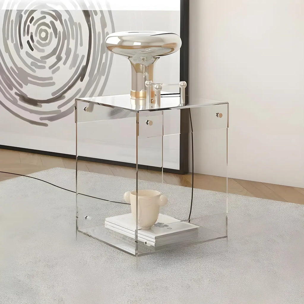 Table de chevet moderne en acrylique avec étagère