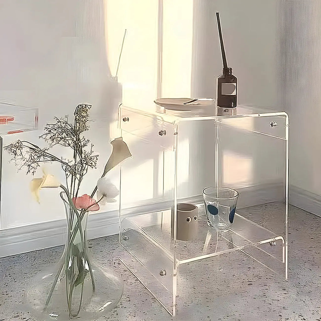 Table de chevet moderne en acrylique avec étagère