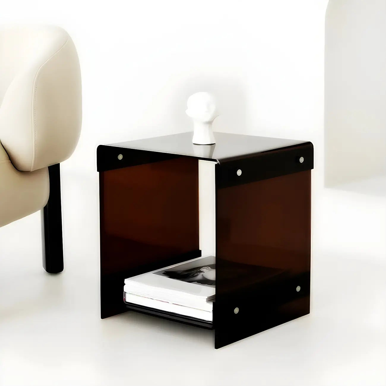 Table de chevet moderne en acrylique avec étagère