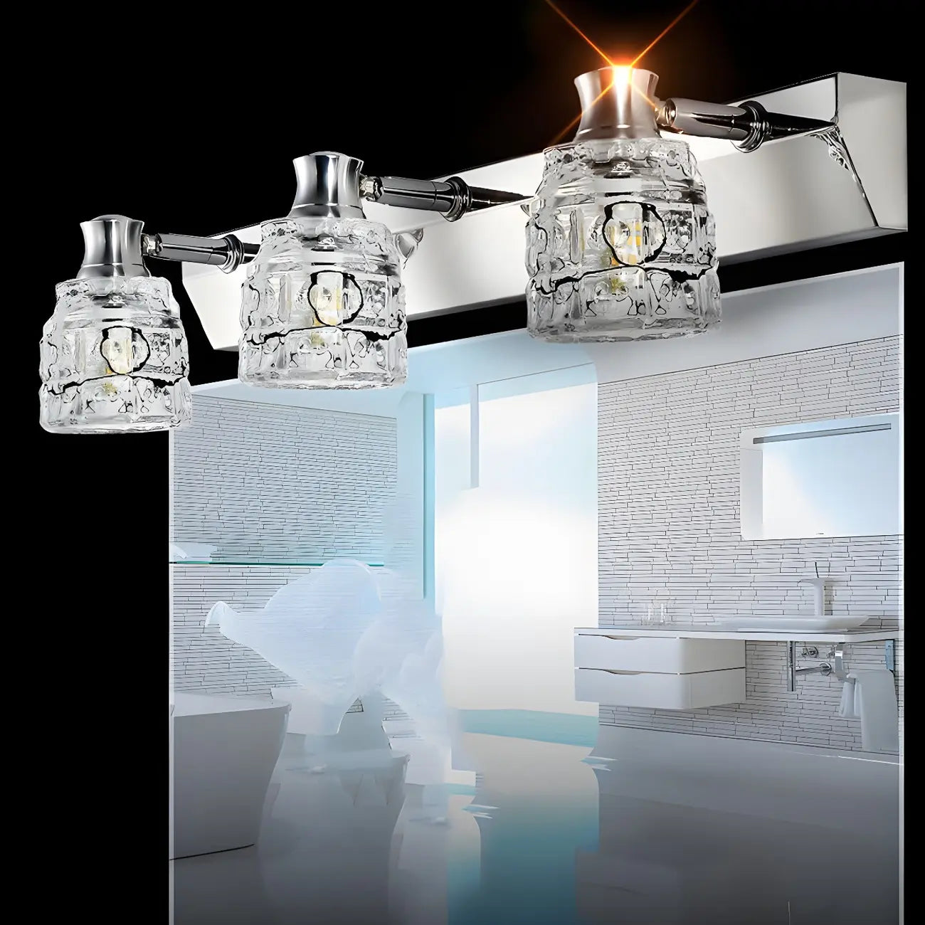 Applique murale moderne en chrome et cristal pour salle de bain