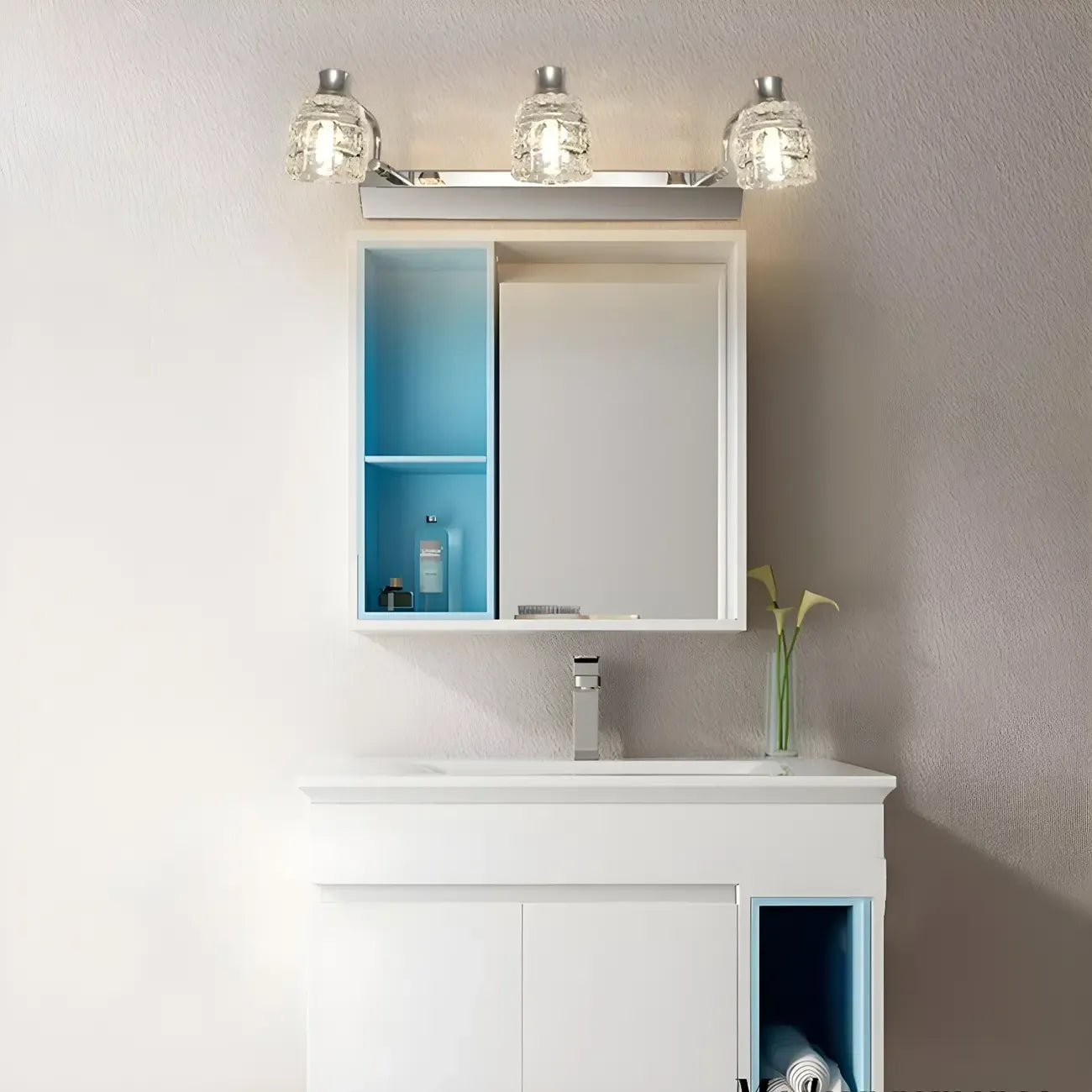 Applique murale moderne en chrome et cristal pour salle de bain