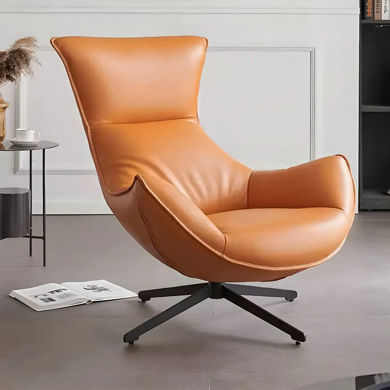 Fauteuil lounge moderne en cuir marron avec repose-pieds